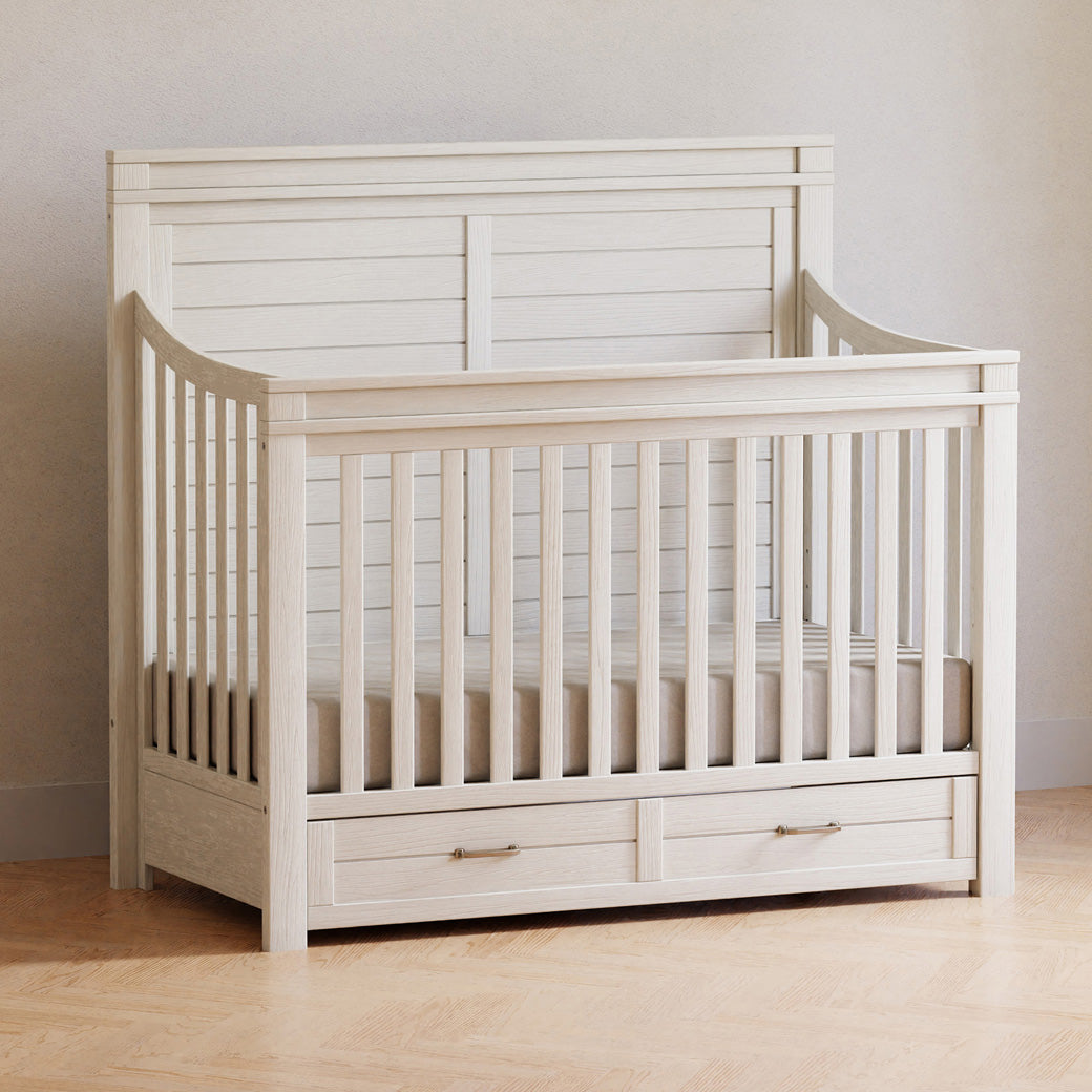 Namesake's Wesley Farmhouse 4-in-1 Convertible Storage Crib in a room in -- Color_Heirloom White