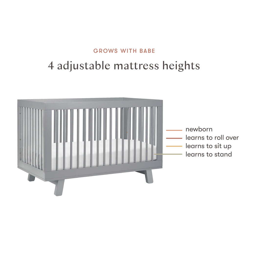 Mattress heights of Babyletto Hudson 3-in-1 Crib in -- Color_Grey