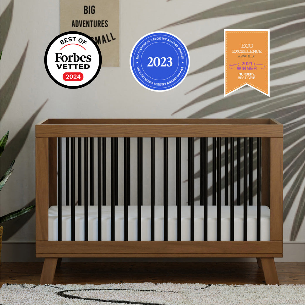 Awards of Babyletto Hudson 3-in-1 Convertible Crib And Toddler Rail in -- Color_Natural Walnut/Black