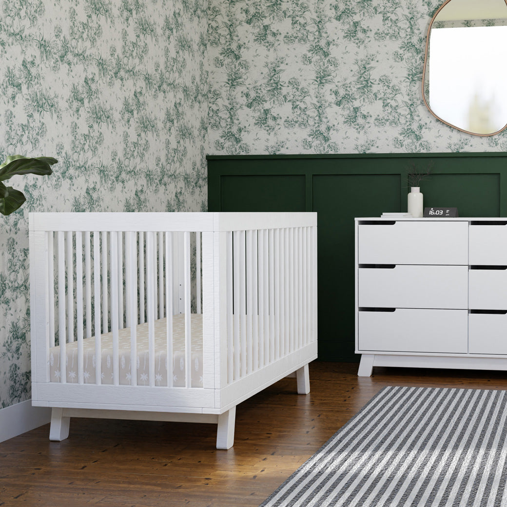 Babyletto Hudson 3-in-1 Crib next to the Hudson Dresser   in -- Color_White