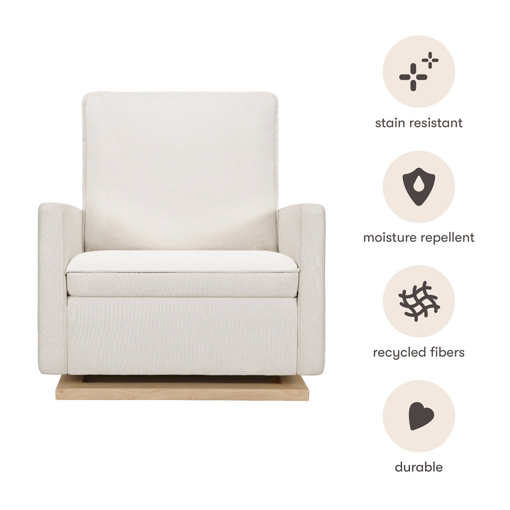Fabric features of Babyletto Cali Pillowback Chair-and-a-Half Glider in -- Color_Performance Cream Eco-Weave with Light Wood Base