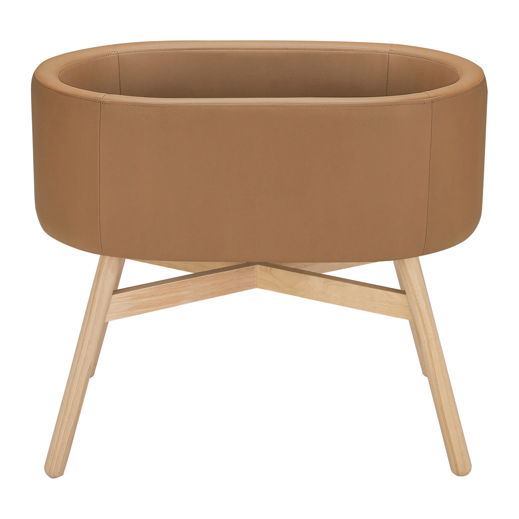 Front view of Babyletto GATHRE Capsule Bassinet in -- Color_Camel