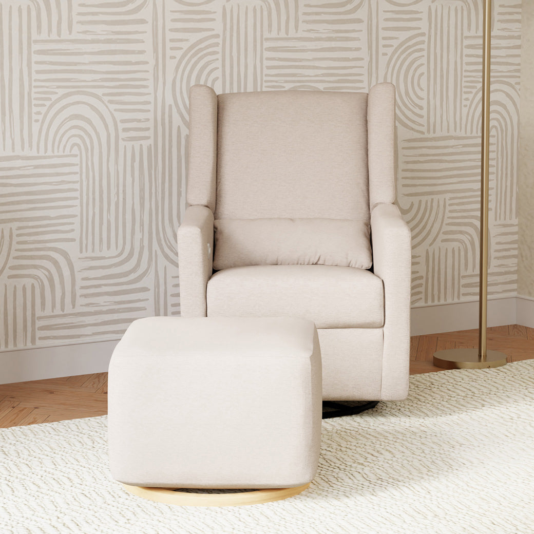 Front view of Babyletto Kiwi Glider Recliner with the Kiwi Ottoman in -- Color_Performance Beach Eco-Weave