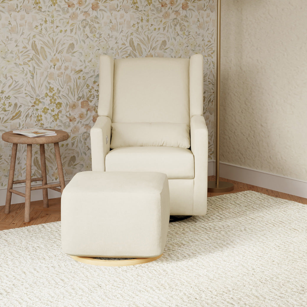 Front view of Babyletto Kiwi Glider Recliner with ottoman in -- Color_Performance Cream Eco-Weave