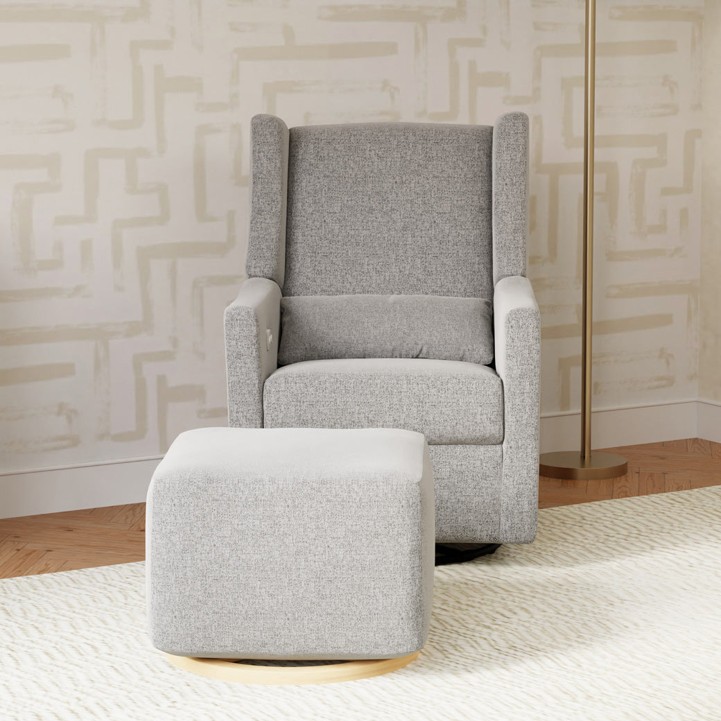 Front view of Babyletto Kiwi Glider Recliner next to the Kiwi Ottoman  in -- Color_Performance Grey Eco-Weave