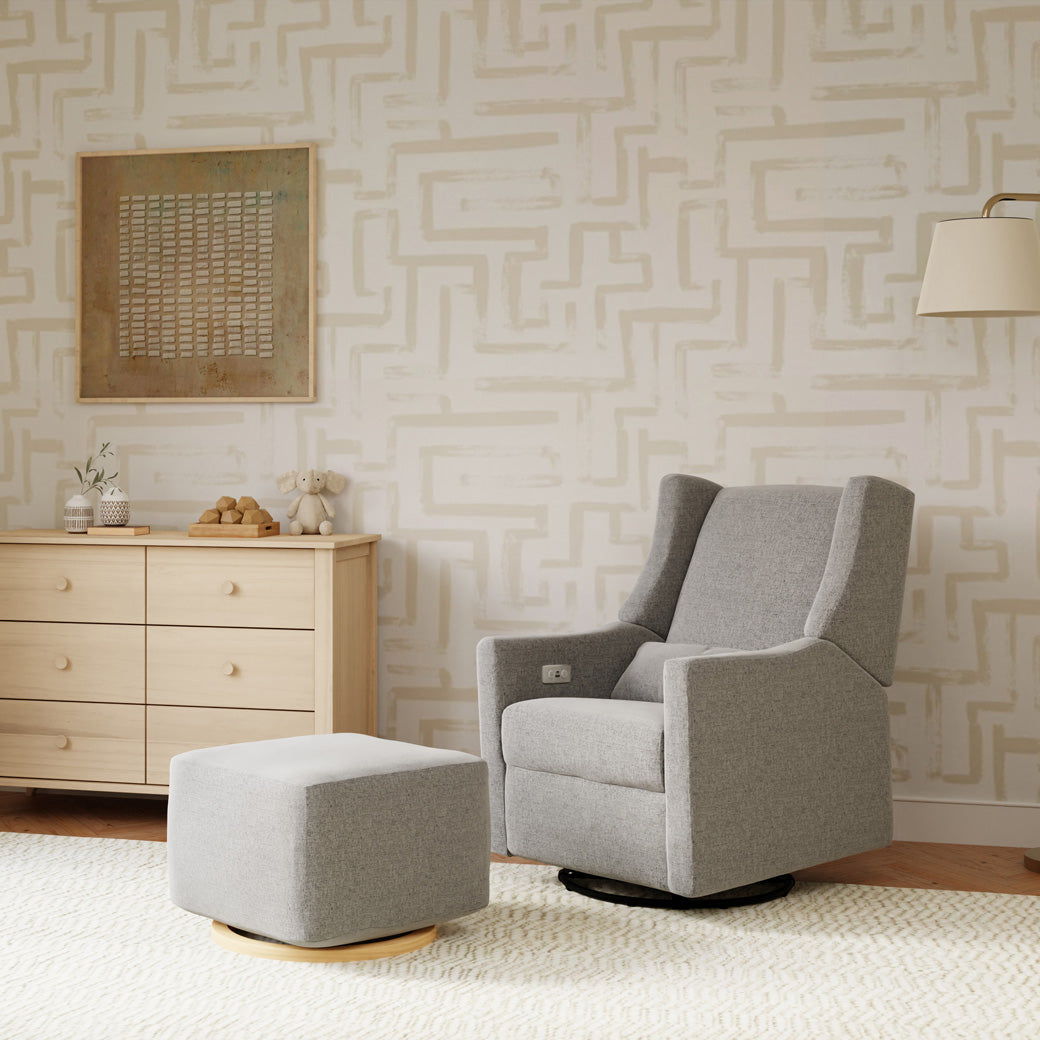 Babyletto Kiwi Glider Recliner next to the Kiwi Ottoman in -- Color_Performance Grey Eco-Weave