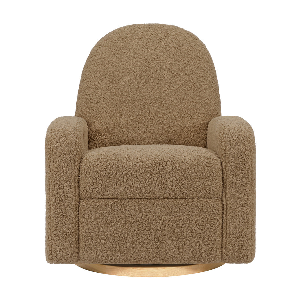 Front view of Babyletto Nami Glider Recliner in -- Color_Cortado Shearling with Light Wood Base