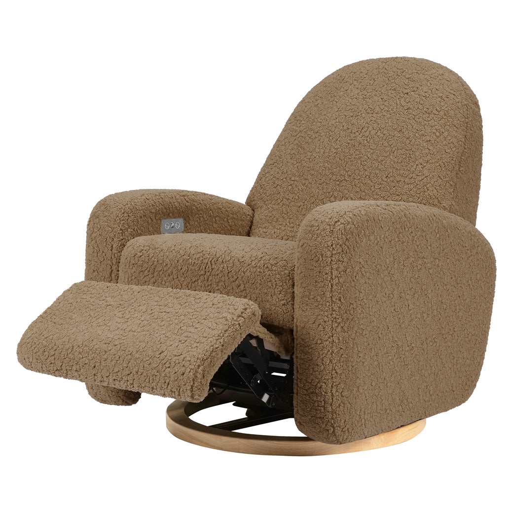 Reclined Babyletto Nami Glider Recliner in -- Color_Cortado Shearling with Light Wood Base