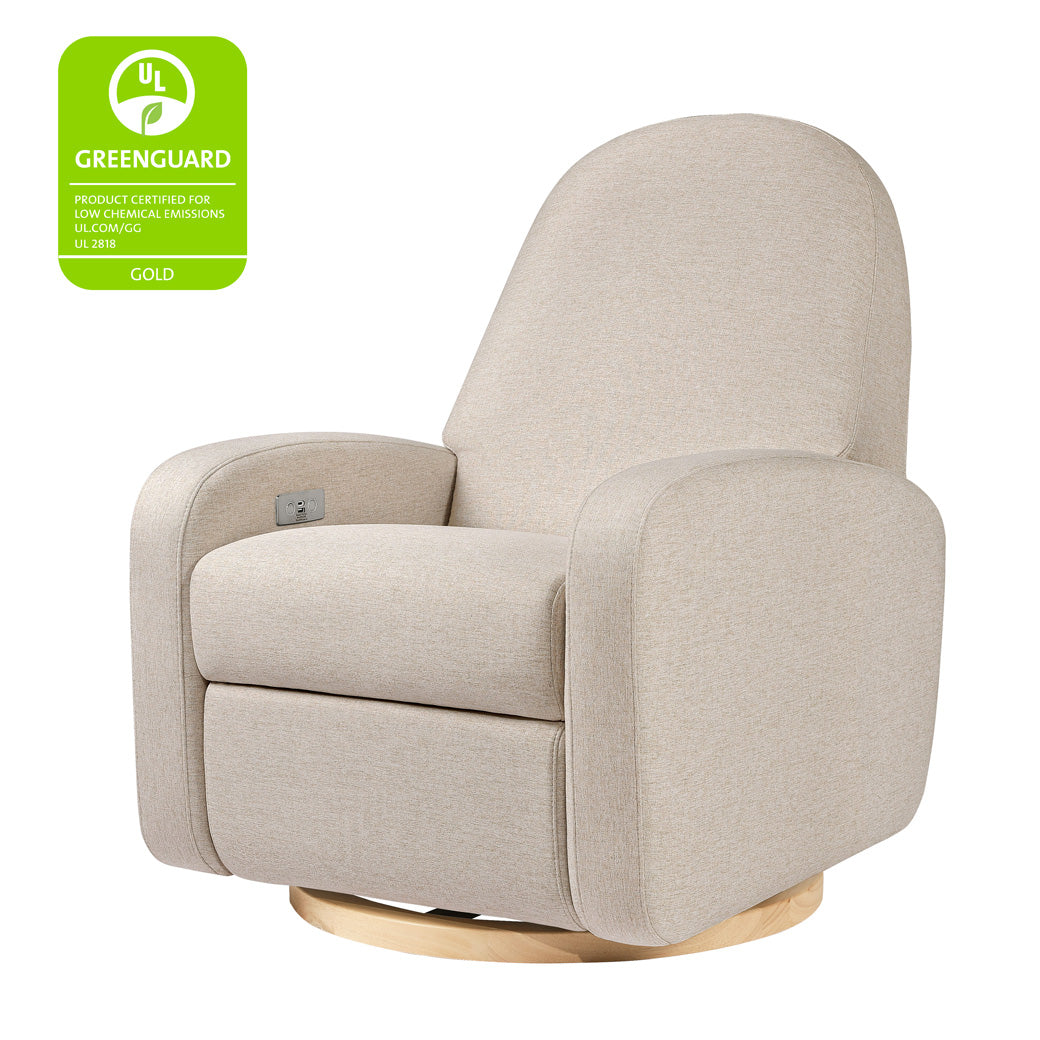 The Babyletto Nami Glider Recliner with GREENGUARD Gold tag  in -- Color_Performance Beach Eco-Weave with Light Wood Base