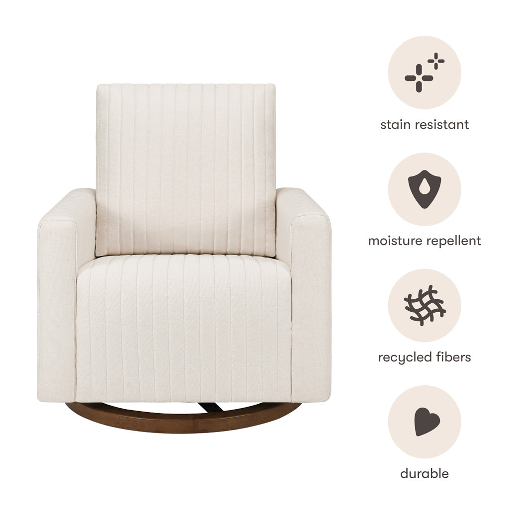 Fabric features of Babyletto Poe Channeled Swivel Glider in -- Color_Performance Cream Eco-Weave with Dark Wood Base
