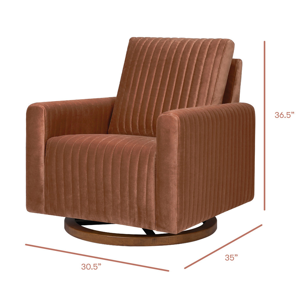 Dimensions of Babyletto Poe Channeled Swivel Glider in -- Color_Rust Velvet with Dark Wood Base