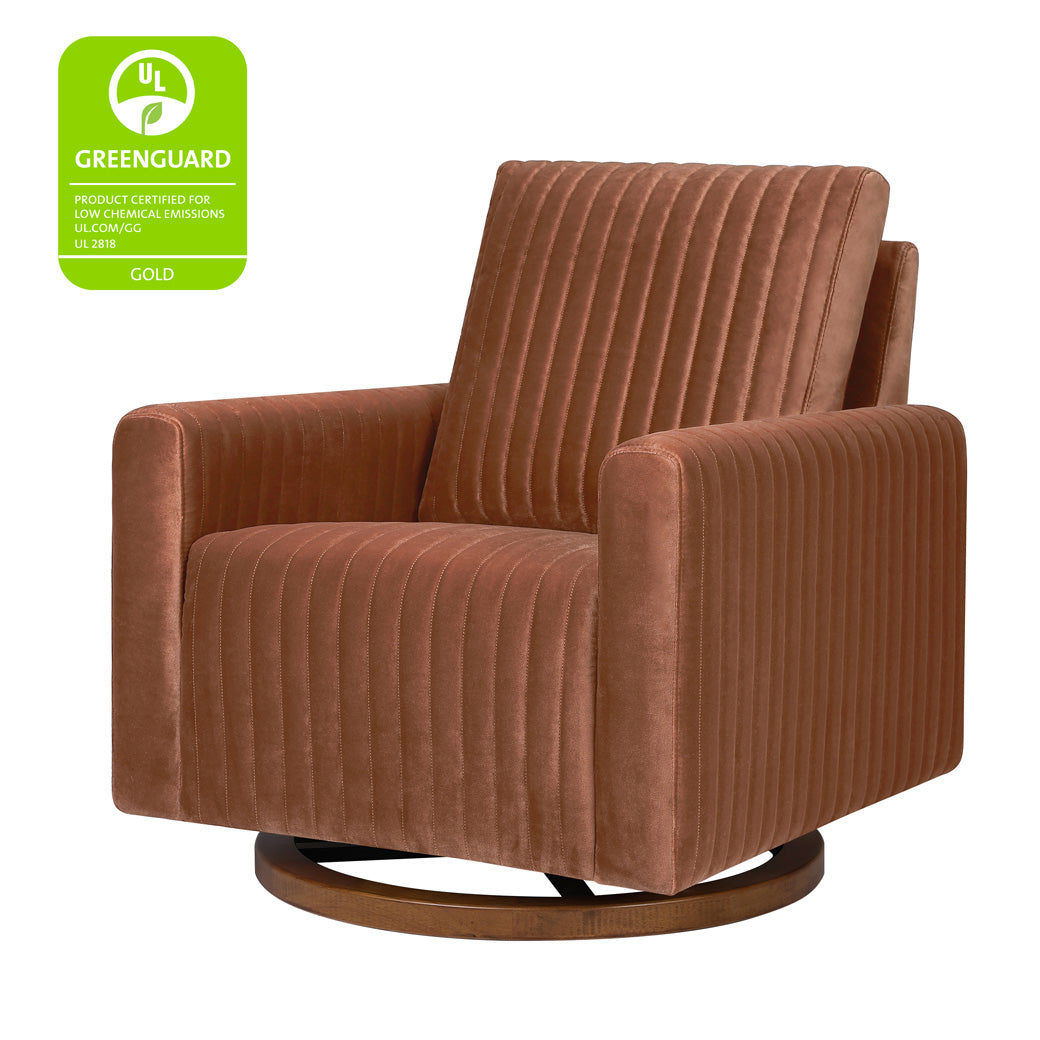 Babyletto Poe Channeled Swivel Glider with GREENGUARD Gold tag  in -- Color_Rust Velvet with Dark Wood Base
