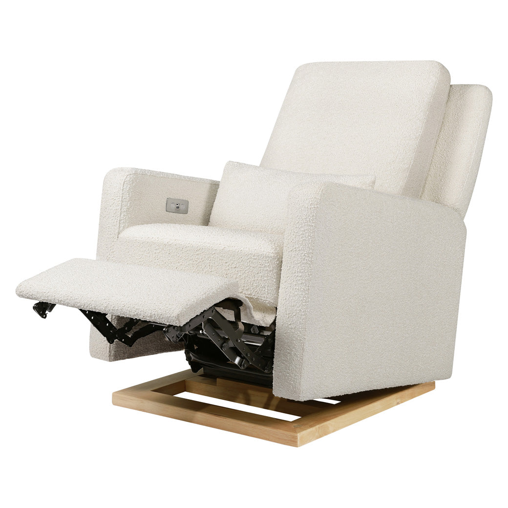 Babyletto Sigi Electronic Glider Recliner with footrest up in -- Color_Ivory Boucle