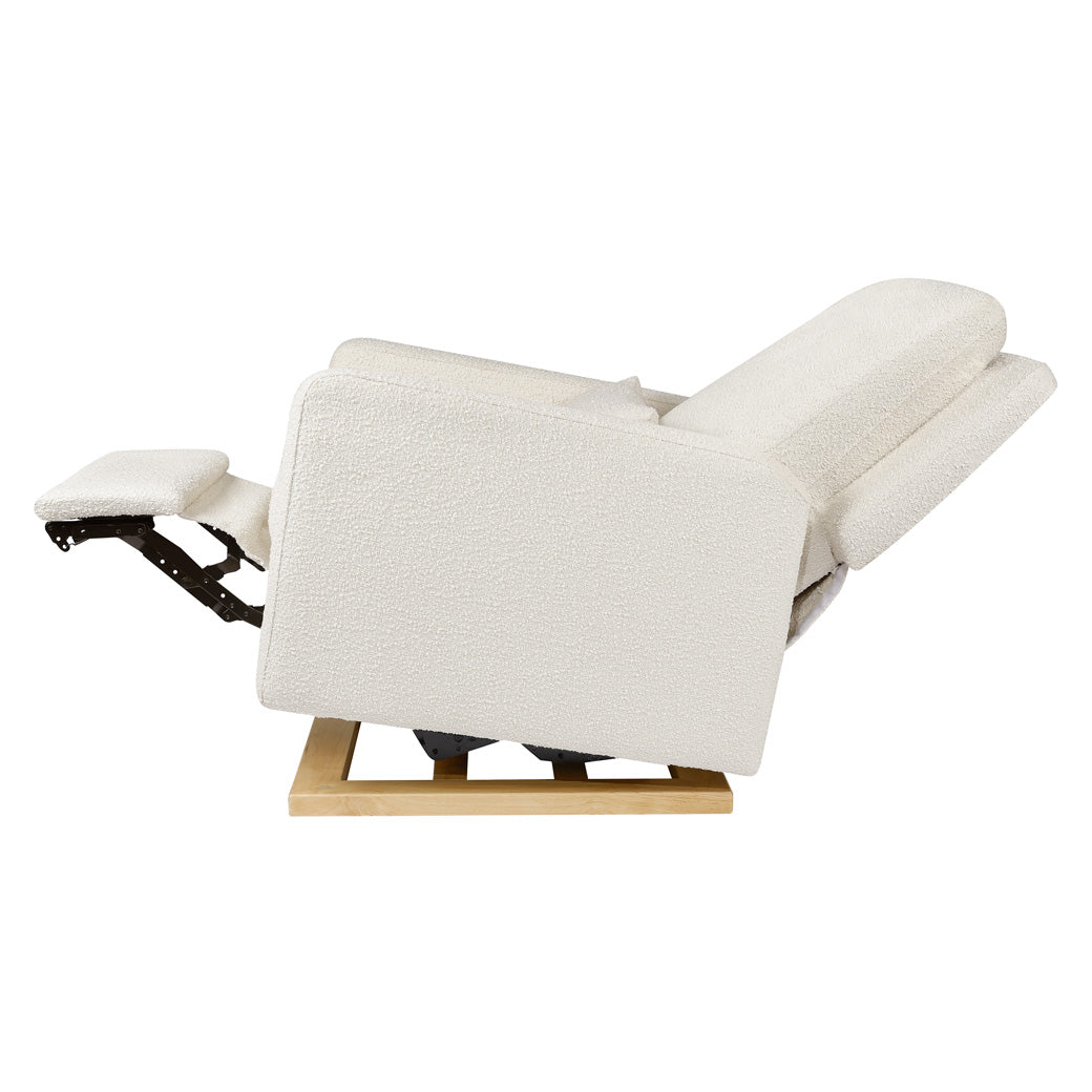 Side view of fully reclined Babyletto Sigi Electronic Glider Recliner in -- Color_Ivory Boucle