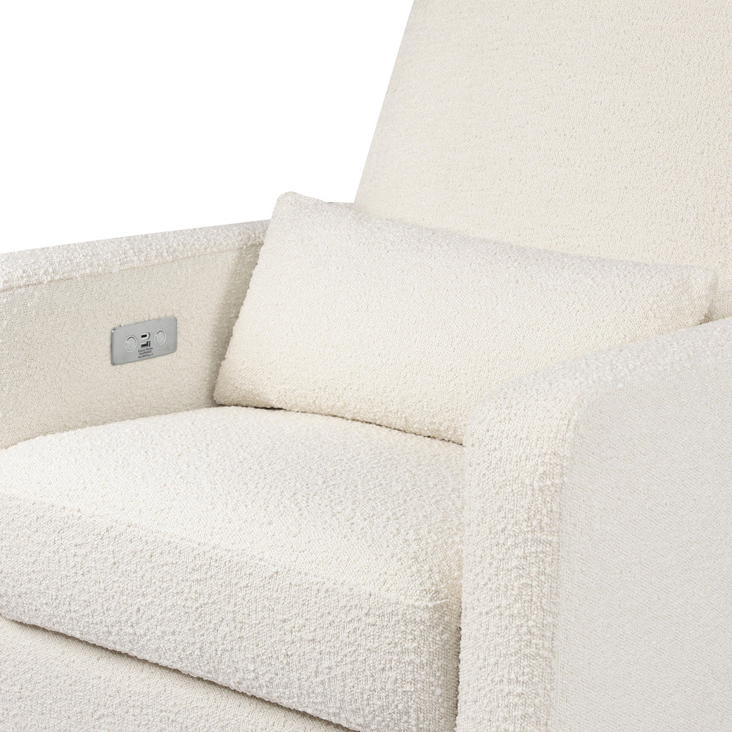Babyletto Sigi Electronic Glider Recliner seat closeup in -- Color_Ivory Boucle