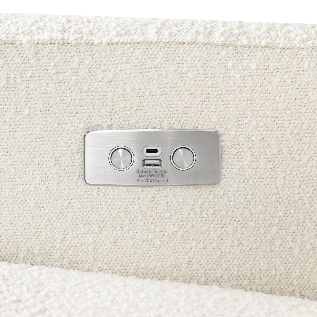 Babyletto Sigi Electronic Glider Recliner USB port in -- Color_Ivory Boucle