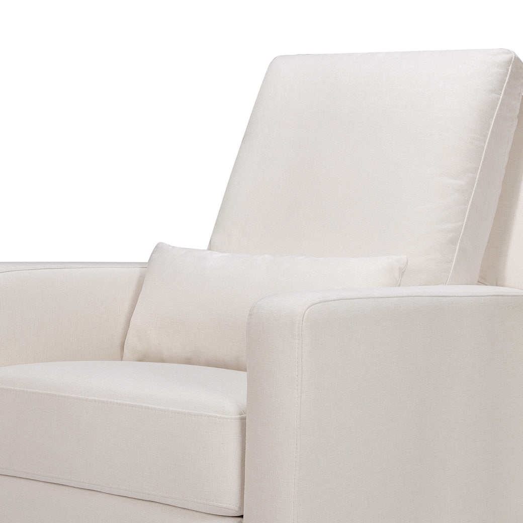 Closeup of Babyletto Sigi Glider Recliner in -- Color_Performance Cream Eco-Weave with Light Wood Base