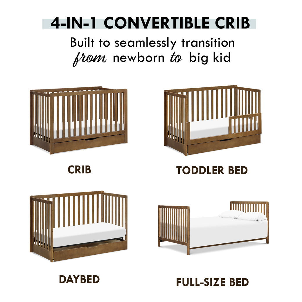 Conversion features of Carter's by DaVinci Colby 4-in-1 Convertible Crib with Trundle Drawer in -- Color_Walnut