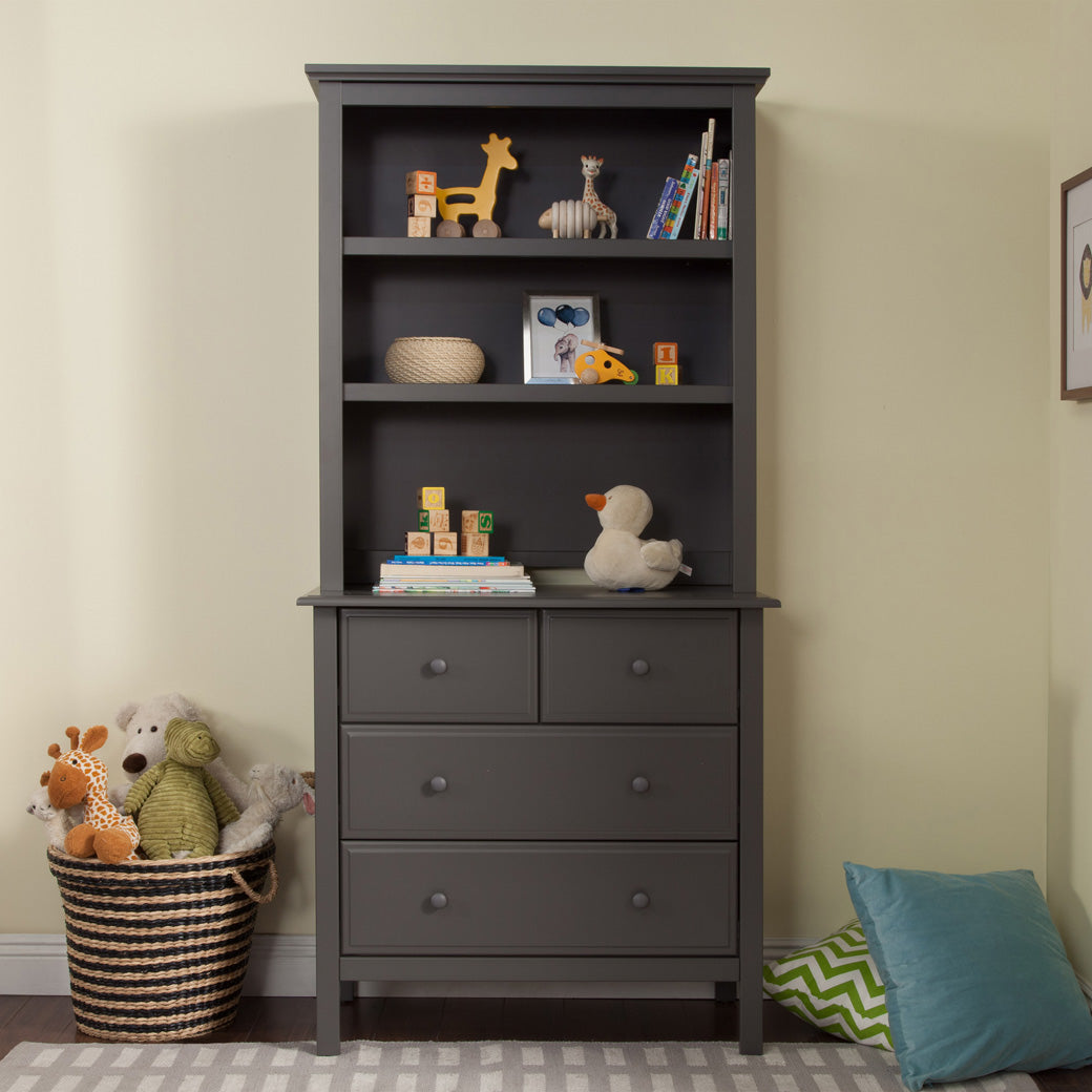 DaVinci Autumn Bookcase/Hutch on top of the Autumn 3-Drawer Dresser in -- Color_Slate