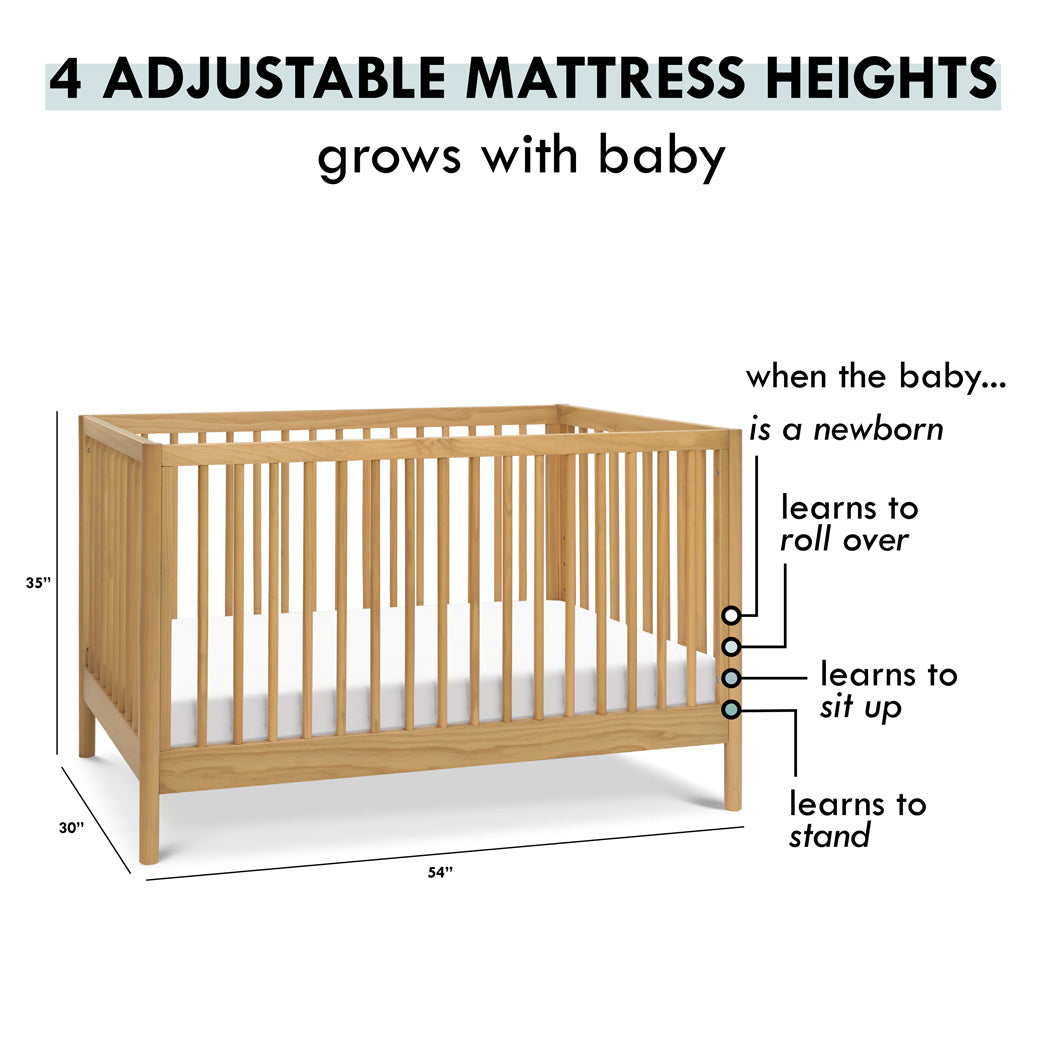 Mattress adjustability of DaVinci Birdie 3-in-1 Convertible Crib in -- Color_Honey
