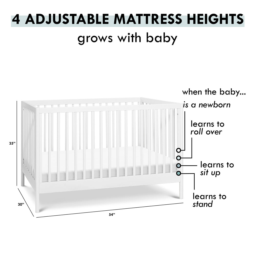 Mattress adjustability of DaVinci Birdie 3-in-1 Convertible Crib in -- Color_White