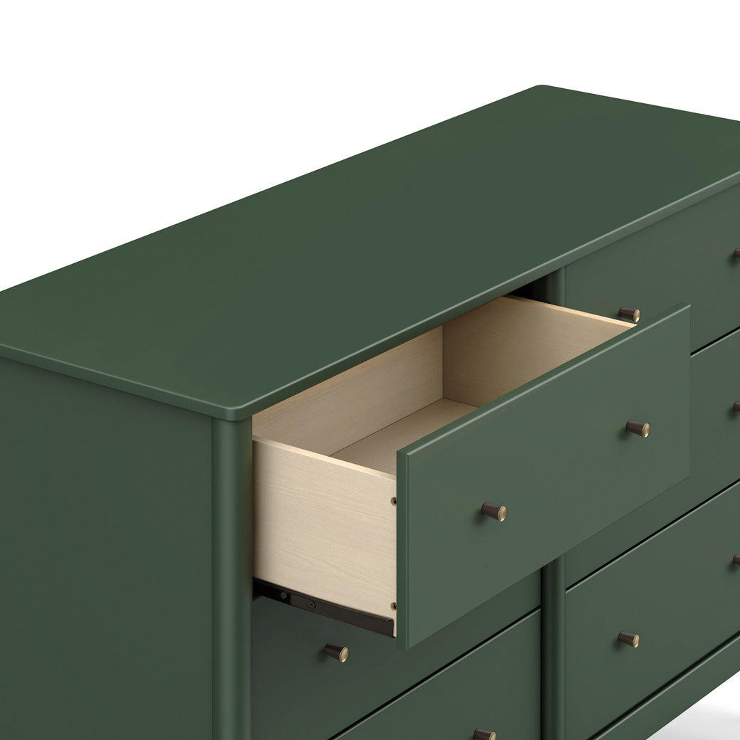Closeup of DaVinci Frem 6-Drawer Dresser with open drawer in -- Color_Forest Green