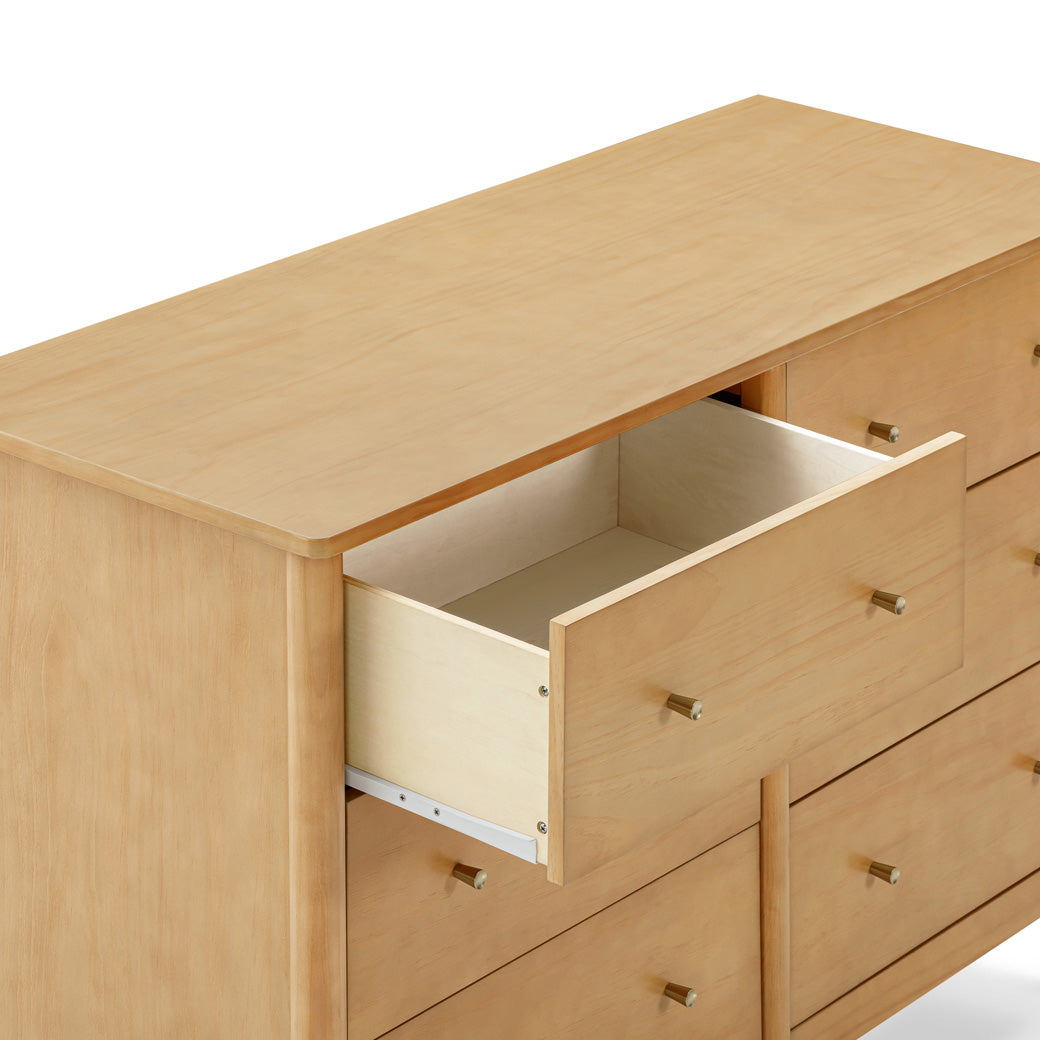 Closeup of DaVinci Frem 6-Drawer Dresser with open drawer  in -- Color_Honey