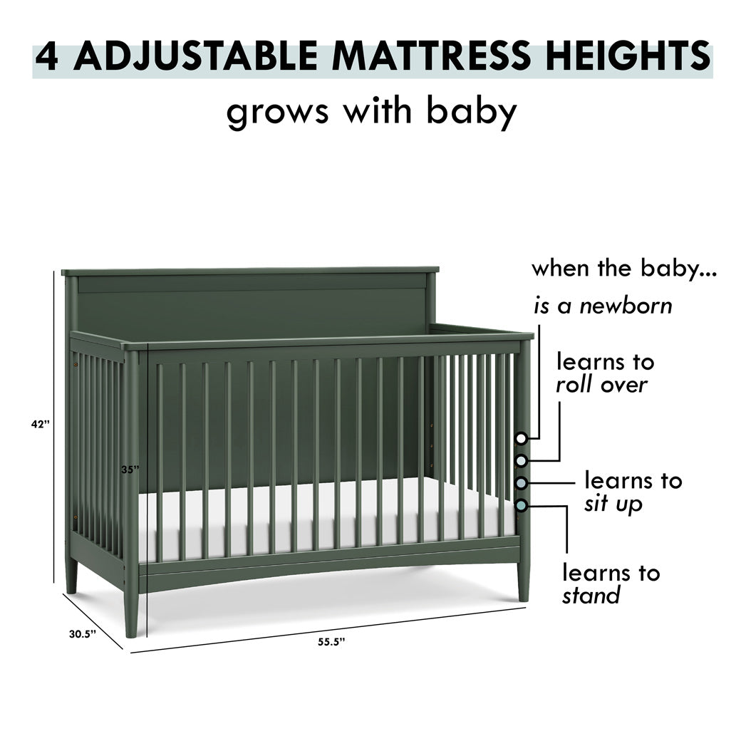 Mattress heights of DaVinci Frem 4-in-1 Convertible Crib in -- Color_Forest Green