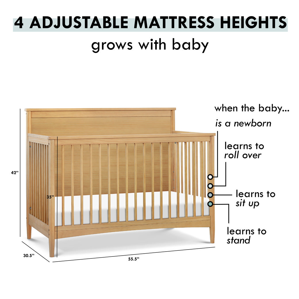 Mattress heights of DaVinci Frem 4-in-1 Convertible Crib in -- Color_Honey