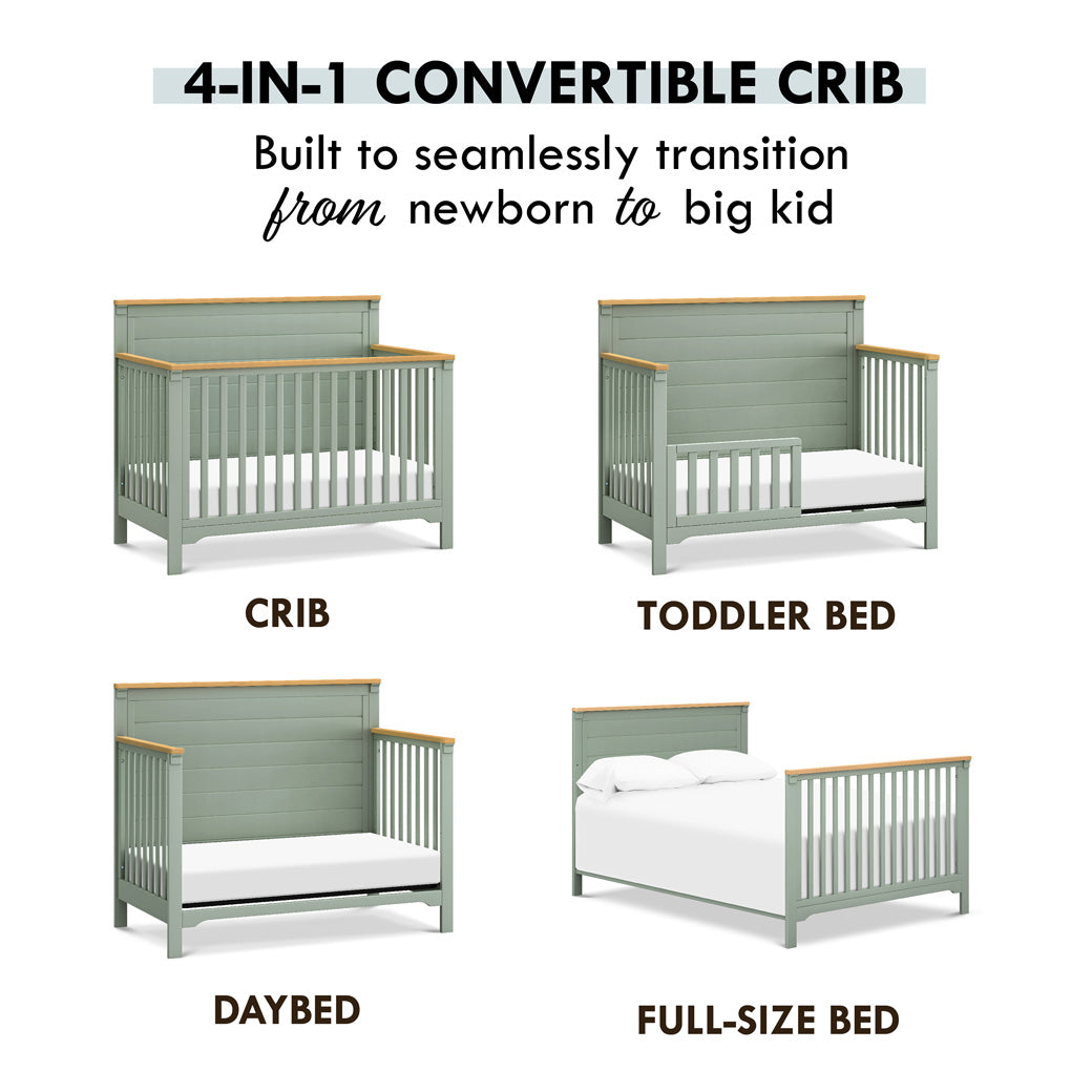 Conversion features of DaVinci Shea 4-in-1 Convertible Crib in -- Color_Light Sage/Honey