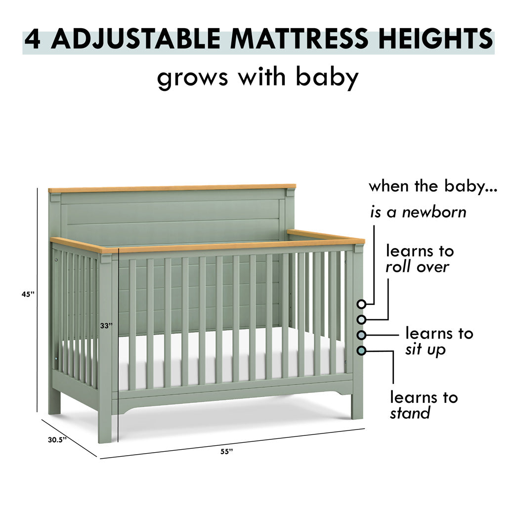 Mattress heights of DaVinci Shea 4-in-1 Convertible Crib in -- Color_Light Sage/Honey