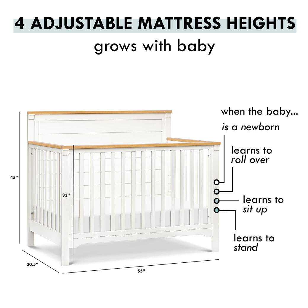 Mattress heights of DaVinci Shea 4-in-1 Convertible Crib in -- Color_Warm White/Honey