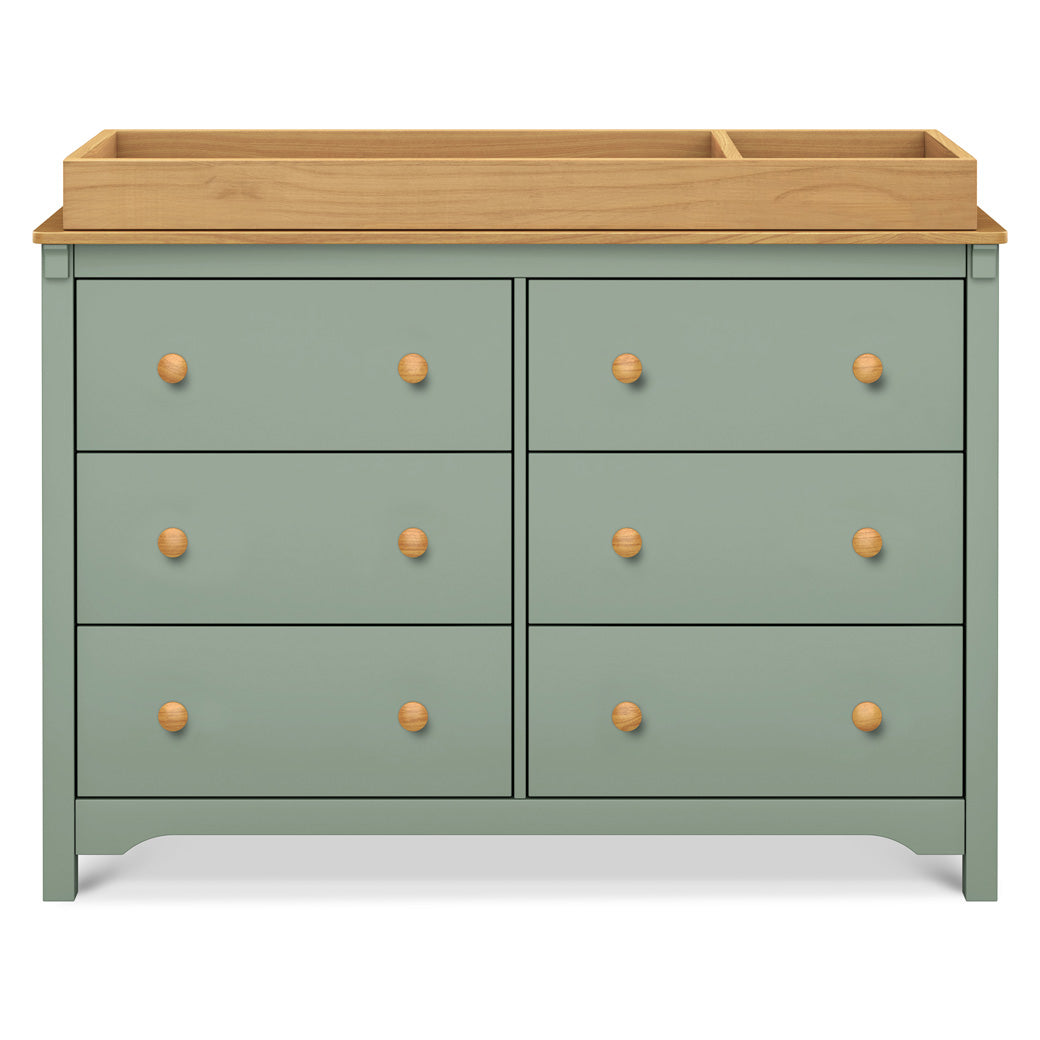 Front view of DaVinci Shea 6-Drawer Dresser with changing tray in -- Color_Light Sage/Honey