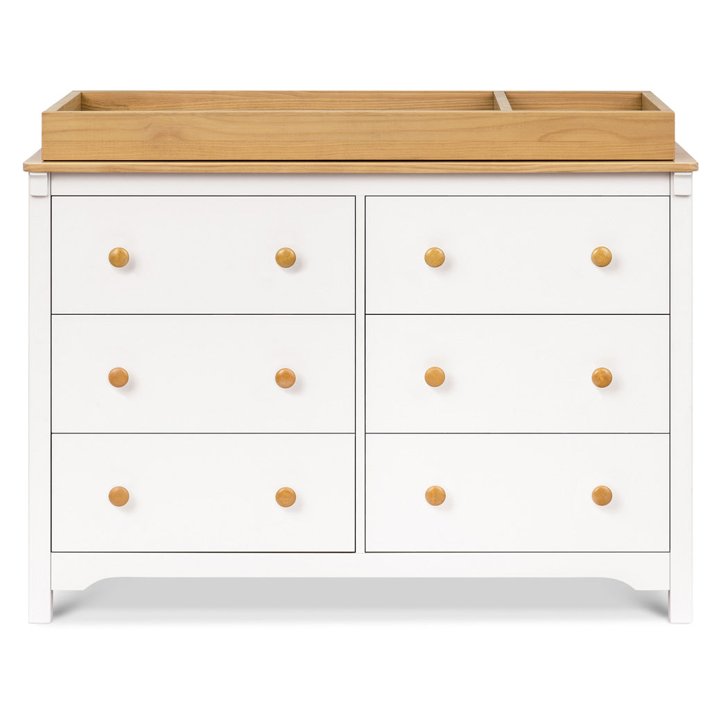 Front view of DaVinci Shea 6-Drawer Dresser with changing tray in -- Color_Warm White/Honey