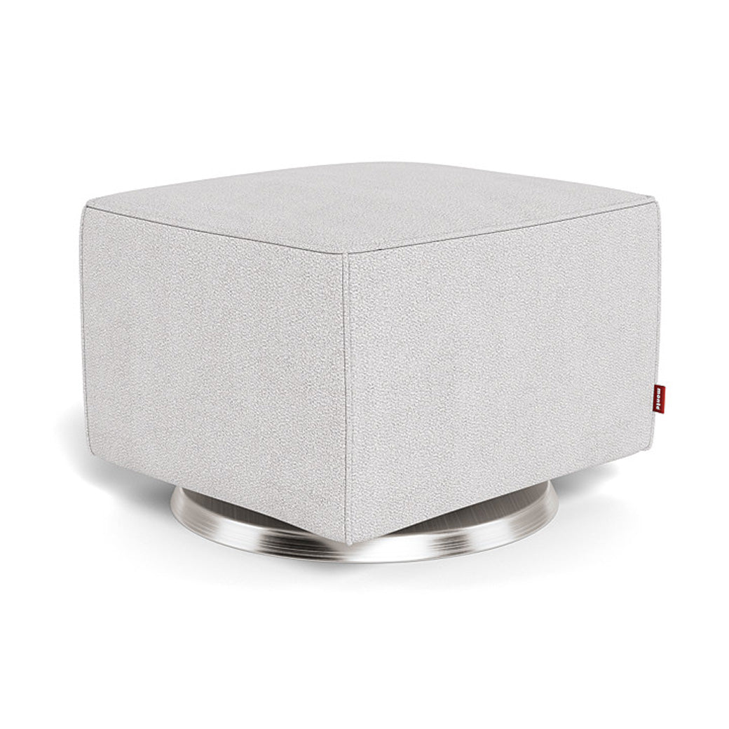 Monte Luca Ottoman in -- Color_Dove Grey Boucle _ Stainless Steel Swivel