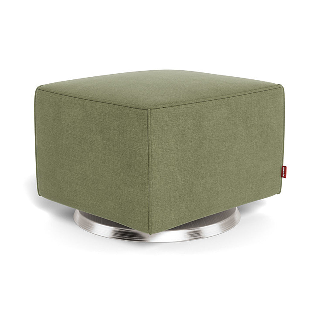 Monte Luca Ottoman in -- Color_Olive Green Brushed Cotton-Linen _ Stainless Steel Swivel