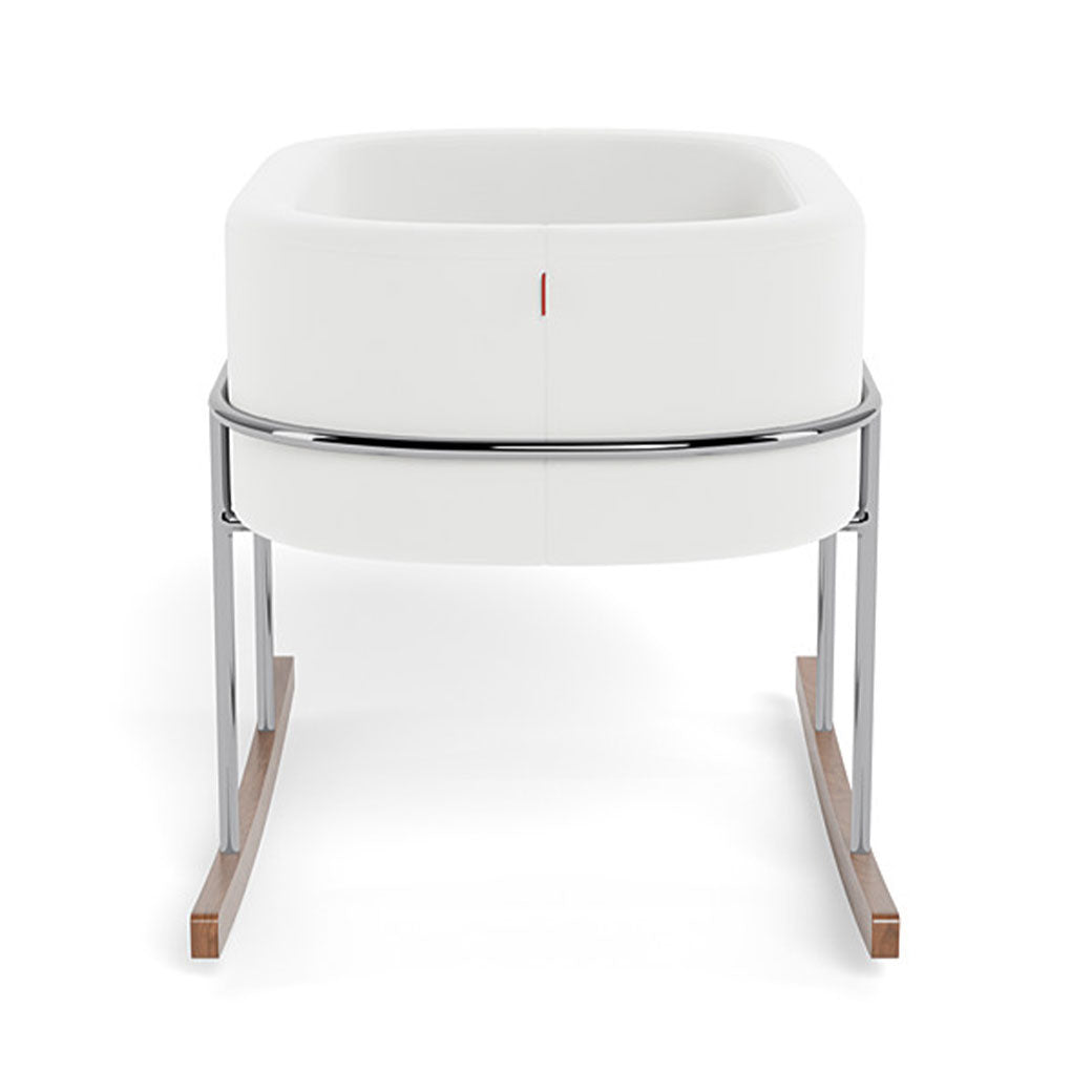 Front view of Monte Rockwell Bassinet in -- Color_White Microfiber