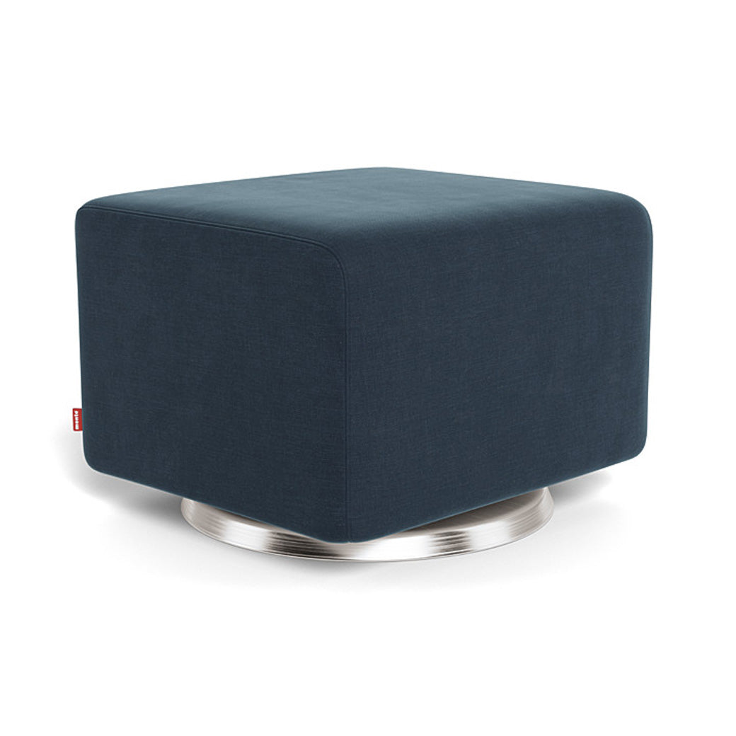 Monte Vera Ottoman in -- Color_Midnight Blue Brushed Cotton-Linen _ Stainless Steel Swivel