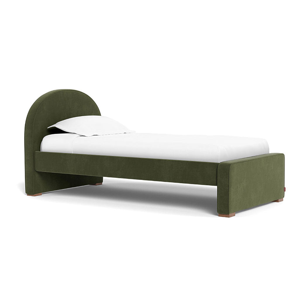 Twin Monte Luna Bed with high headboard and low footboard in -- Color_Moss Green Velvet _ Twin _ High Headboard + Low Footboard
