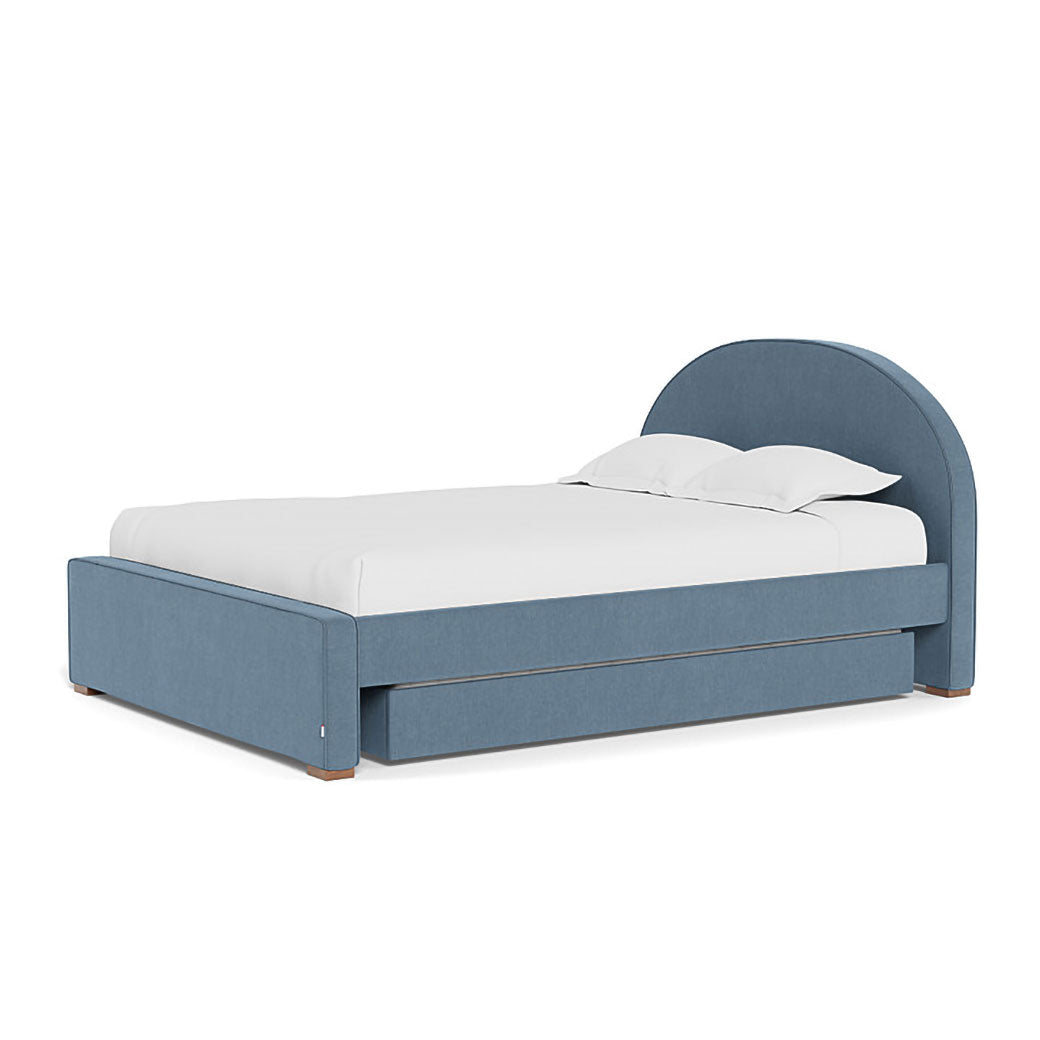 Right side view of Monte Luna Queen/King Bed two trundles in -- Color_Performance Heathered Denim Blue _ 2 Trundle Beds