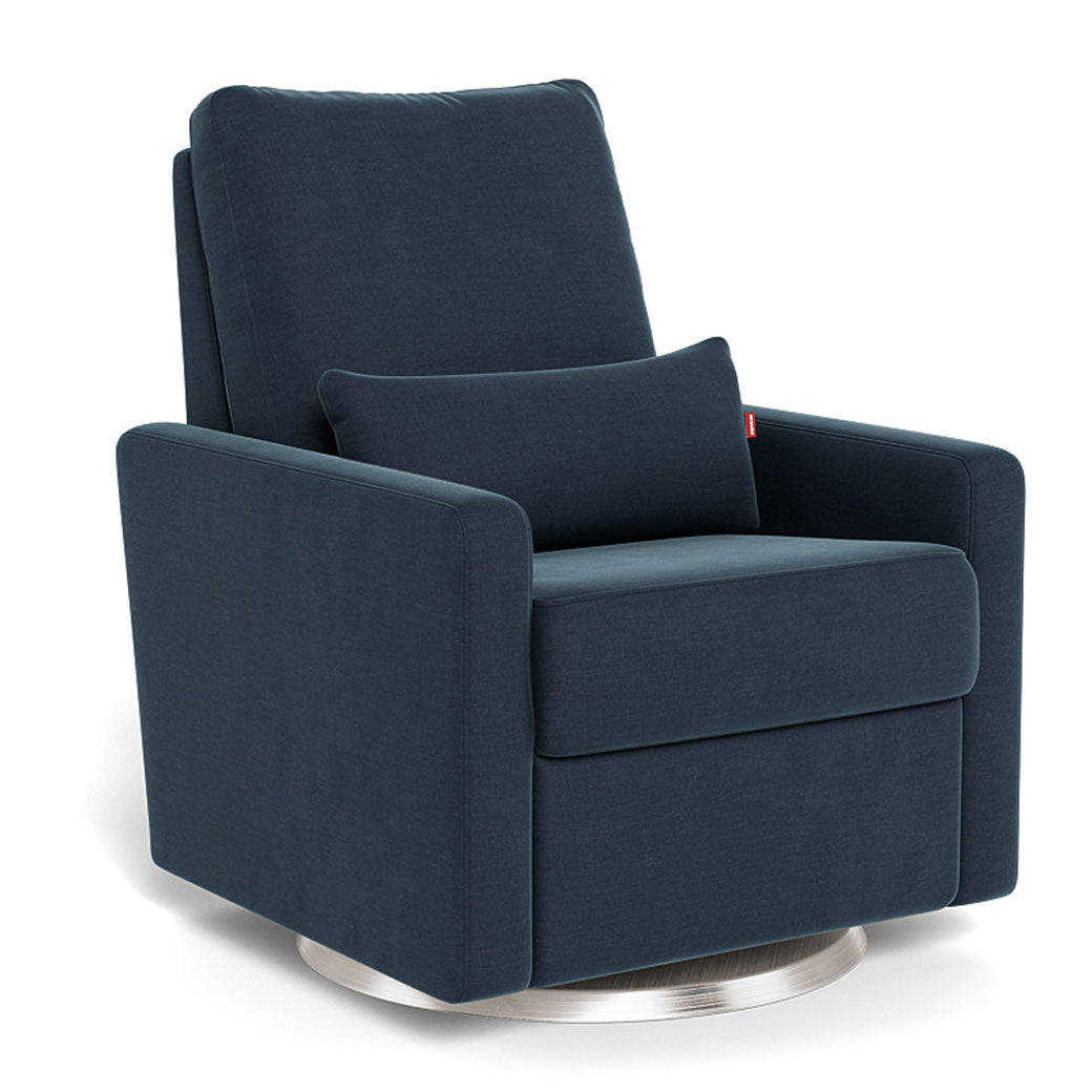 Monte Matera Glider Recliner in -- Color_Midnight Blue Brushed Cotton-Linen _ Stainless Steel Swivel