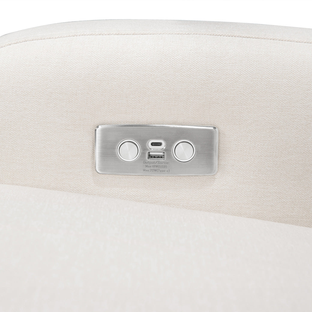 The Babyletto Nami Glider Recliner USB port in -- Color_Performance Cream Eco-Weave With Light Base