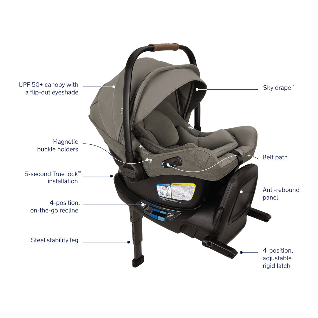 Features of Nuna PIPA Aire RX Infant Car Seat + PIPA RELX Base in -- Color_Granite