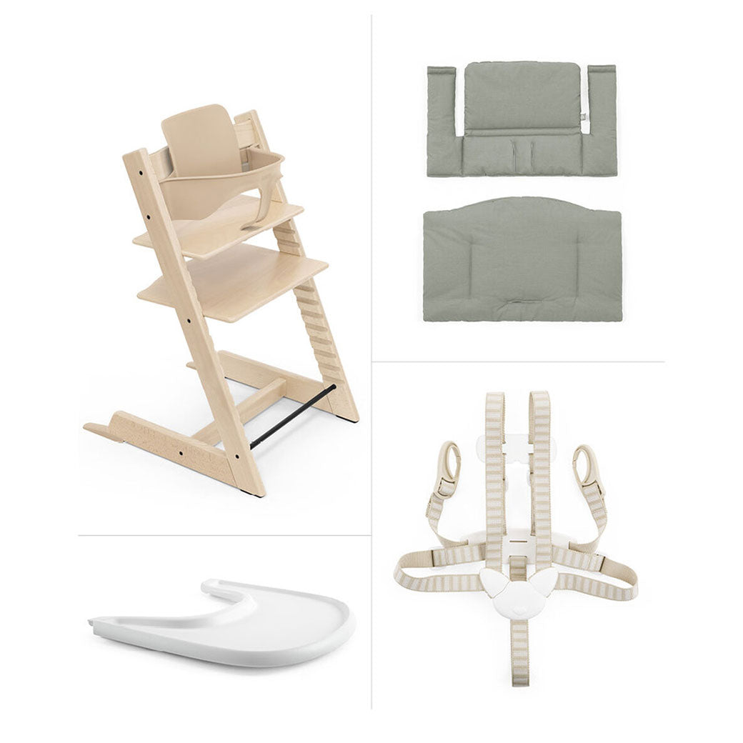 Components of Tripp Trapp High Chair + Cushion & Tray Bundle in -- Color_Natural _ Glacier Green