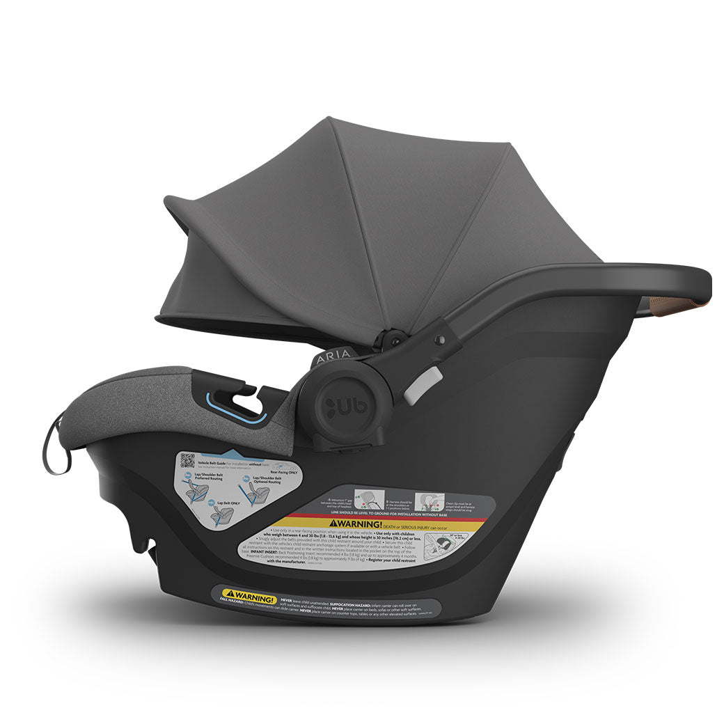 Side view of Uppababy Aria Infant Car Seat without car seat base  in -- Color_Greyson