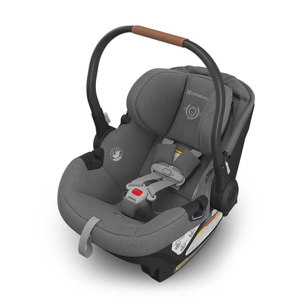 Uppababy Aria Infant Car Seat with canopy down in -- Color_Greyson