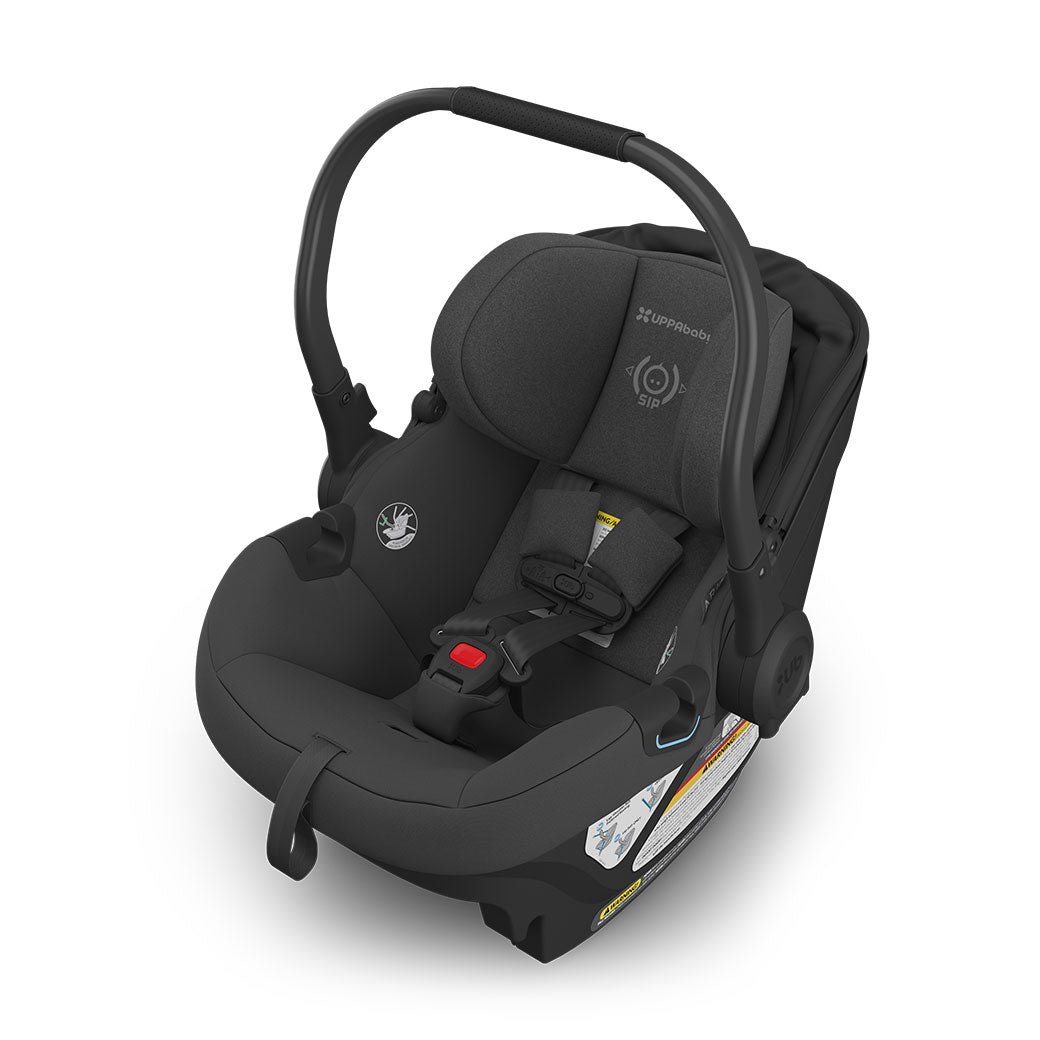 Uppababy Aria Infant Car Seat with canopy down in -- Color_Jake