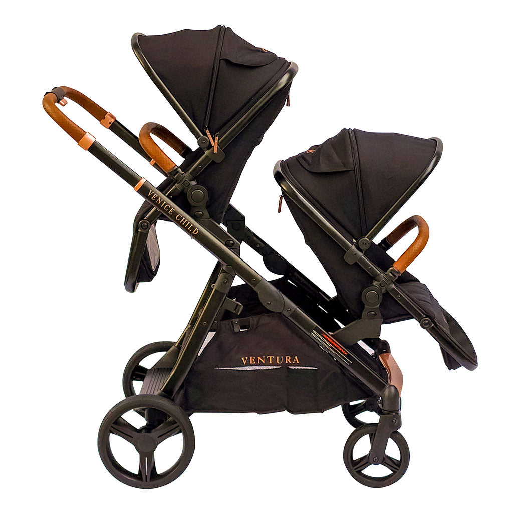 Side view of Venice Child Ventura Single to Double Sit-and-Stand Stroller & 2nd Toddler Seat in -- Color_Midnight