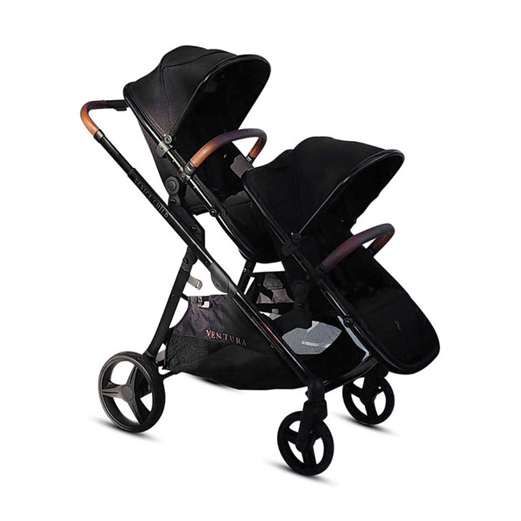 Venice Child Ventura Single to Double Sit-and-Stand Stroller & 2nd Toddler Seat with seats facing forward in -- Color_Midnight