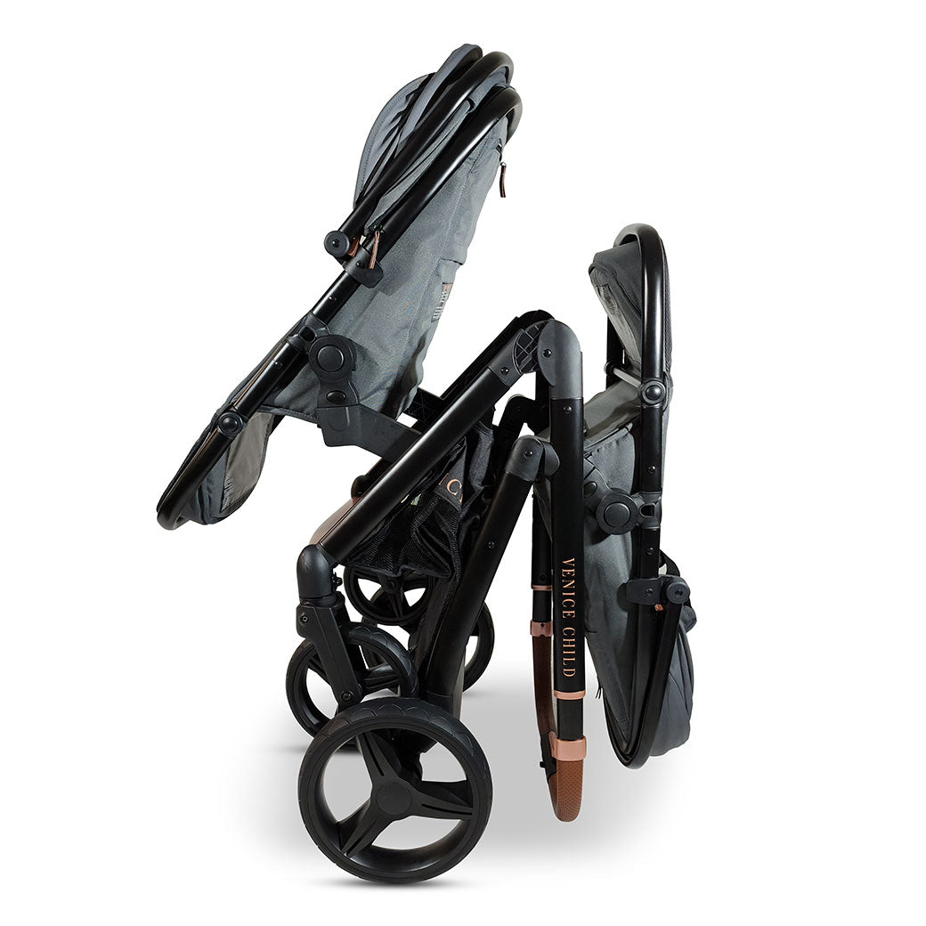 Folded Venice Child Ventura Single to Double Sit-and-Stand Stroller & 2nd Toddler Seat in -- Color_Shadow